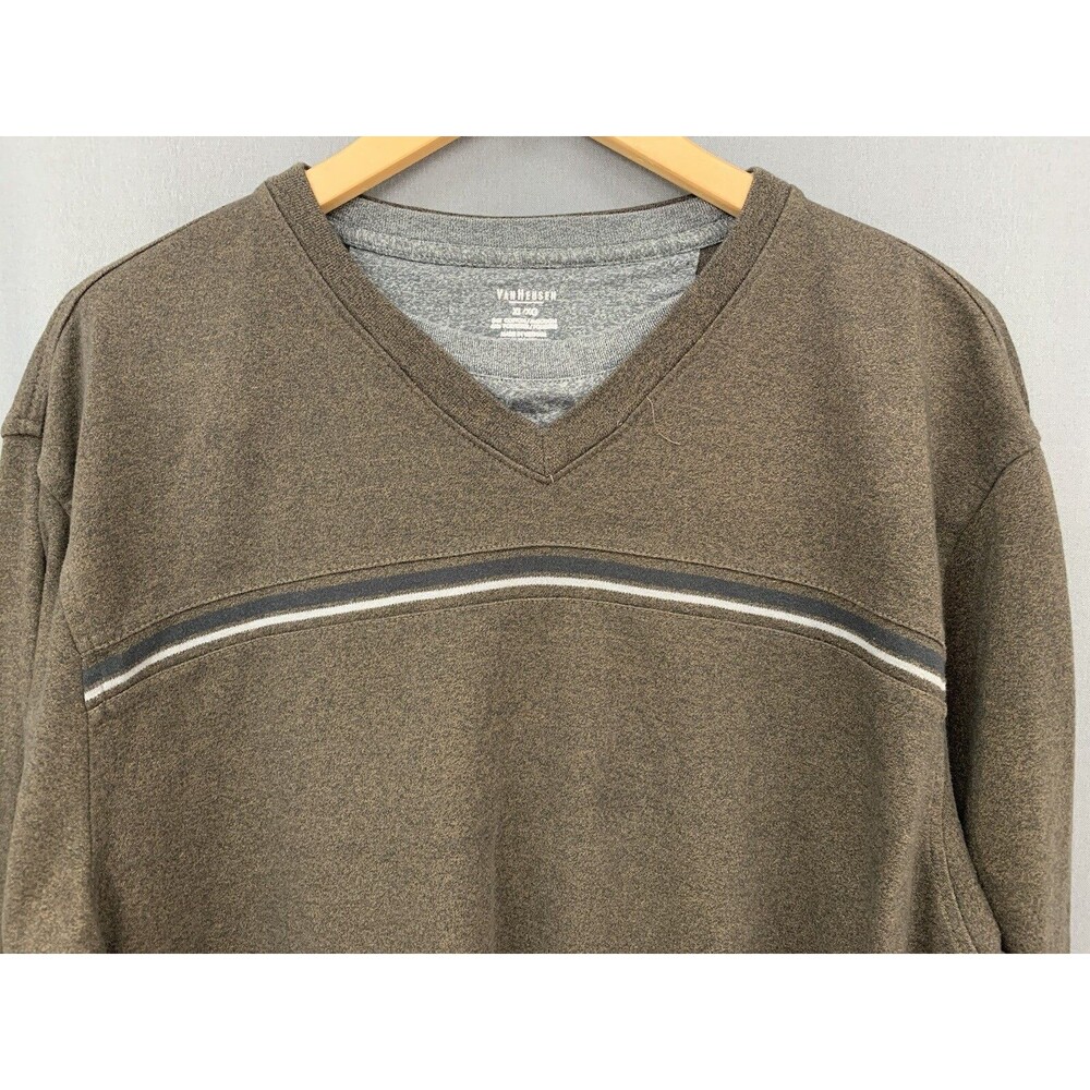 Van Heusen Long Sleeve T-shirt XL Brown Varsity Stripe Layered Preppy Fallcore